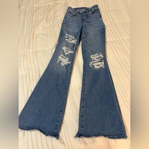 American Eagle Outfitters Ripped Blue Flare Jeans